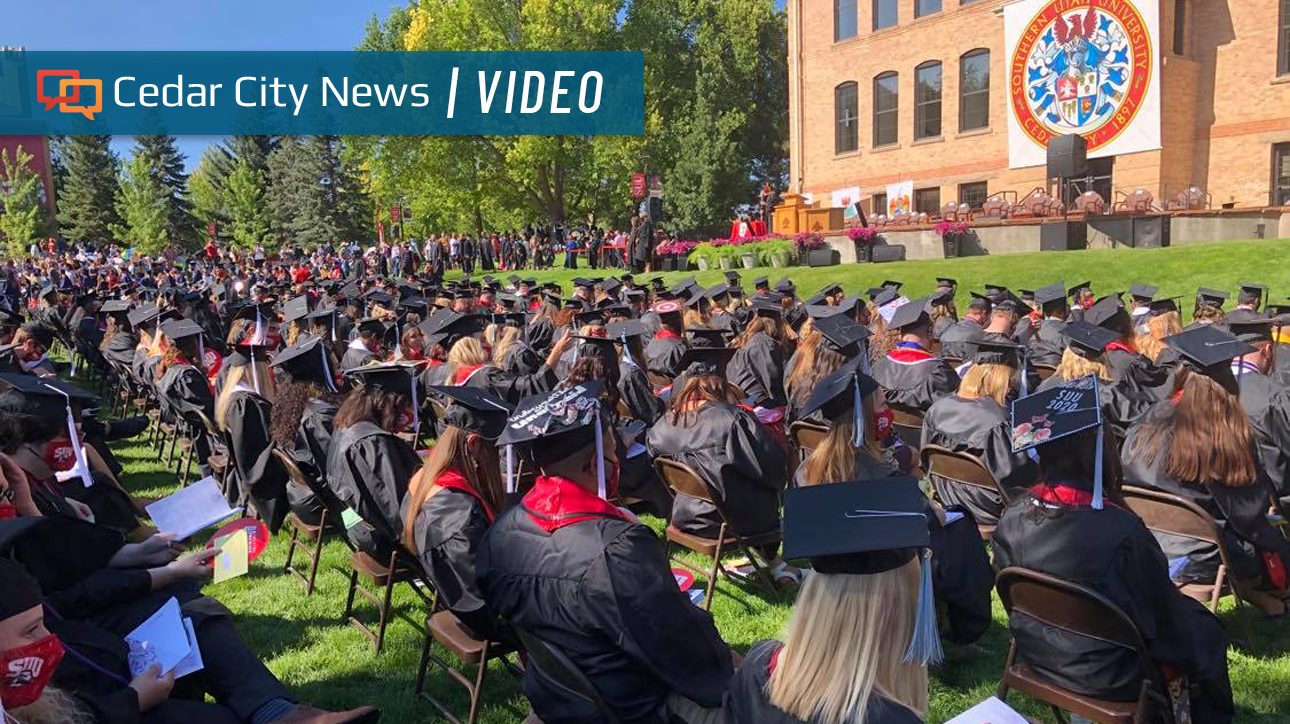 Maskwearing graduates participate in SUU commencement, one of the few